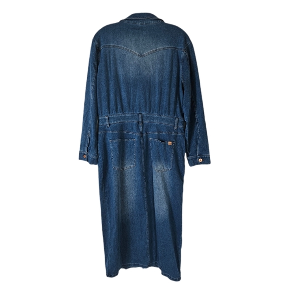 Halara Shirt Dress Midi Flex Denim Long Sleeve Pockets Western Stretch Large - Picture 2 of 11
